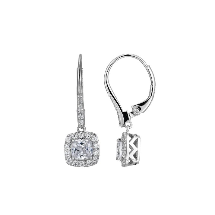Sterling Silver CZ Leverback Earrings