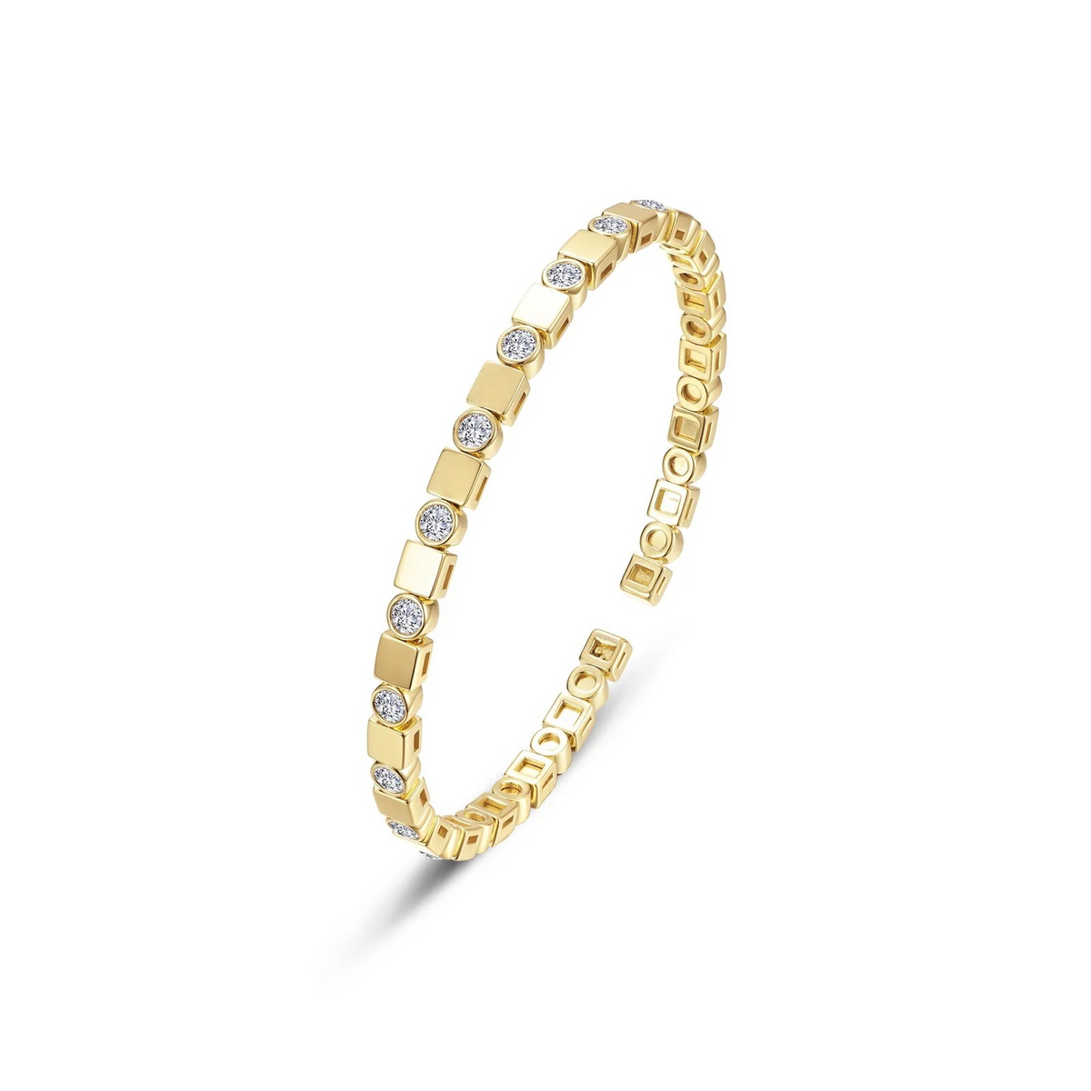 Sterling Silver Yellow Gold Plated CZ Cuff Bracelet