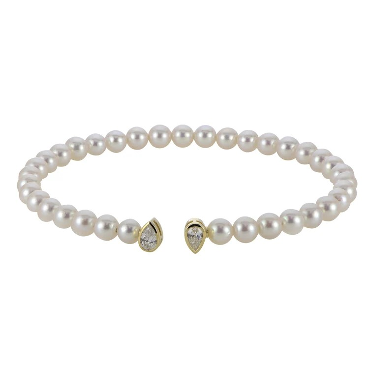 14K Yellow Gold Pearl Cuff Bracelet
