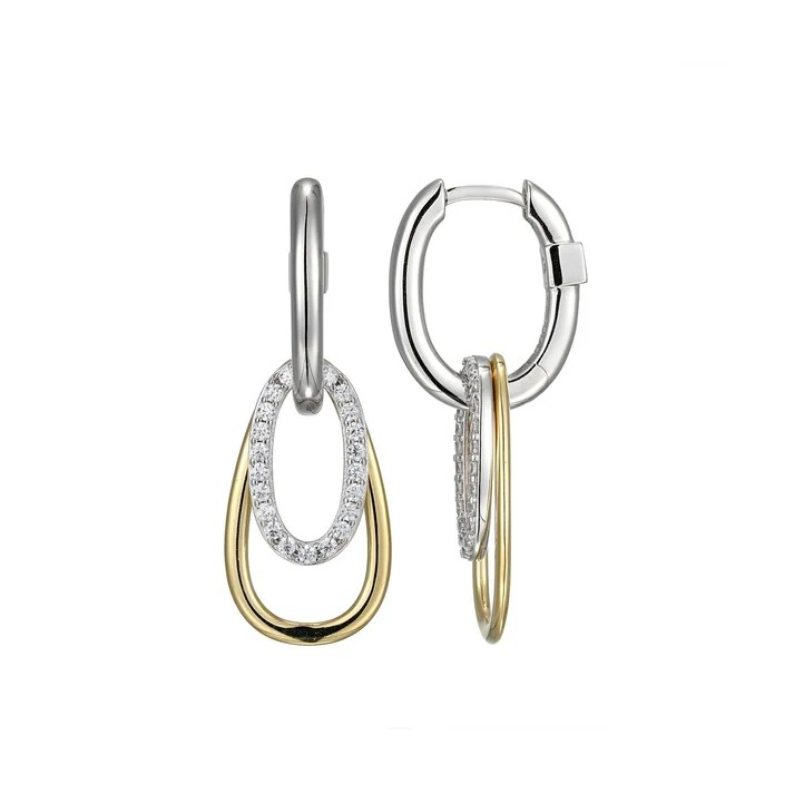 Sterling Silver Two Tone CZ Drop Earrings