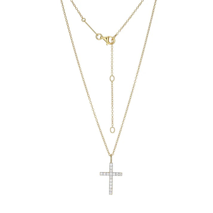 Sterling Silver Yellow Gold Plated Lab Grown Diamond Cross Pendant