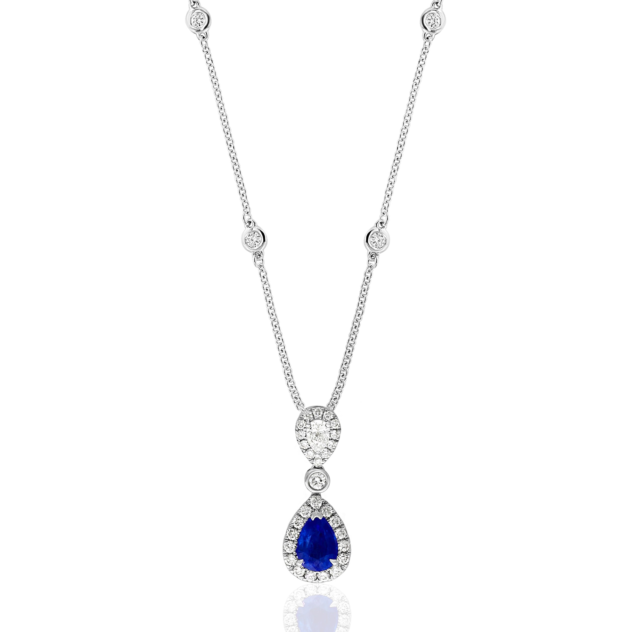 14K White Gold Sapphire Halo Pendant
