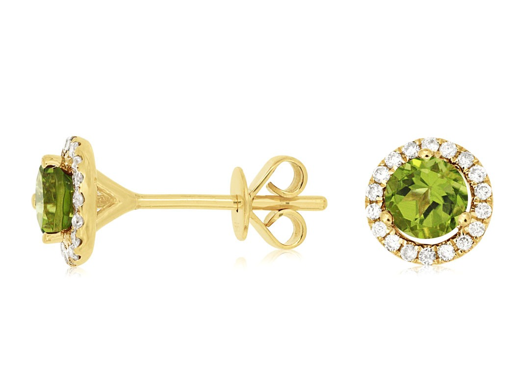 14K Yellow Gold Peridot Stud Earrings