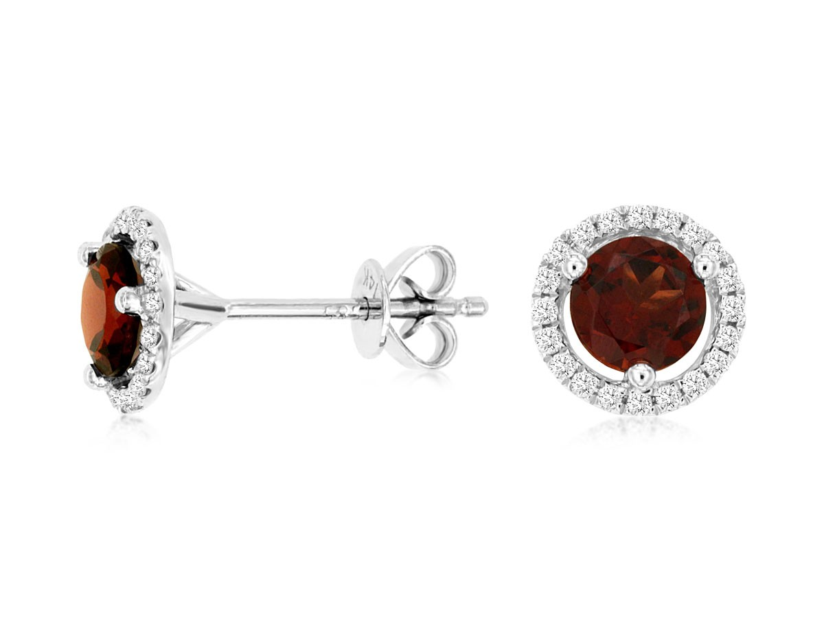 14K White Gold Garnet Stud Earrings