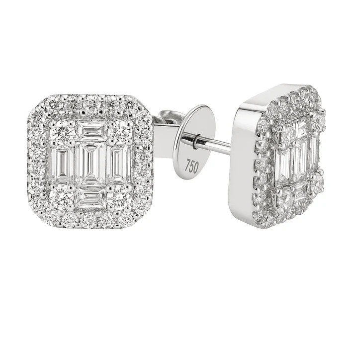 18K White Gold Diamond Stud Earrings