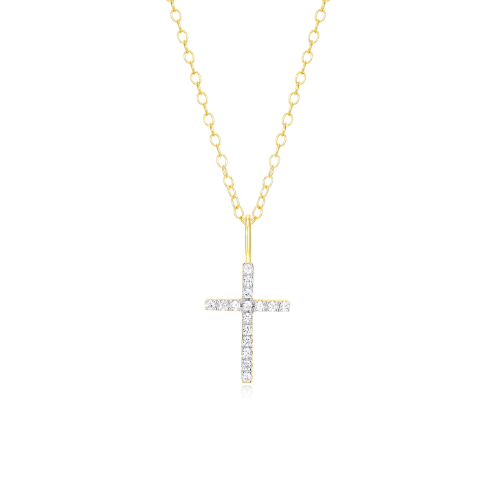 Sterling Silver Yellow Gold Plated Lab Grown Diamond Cross Pendant