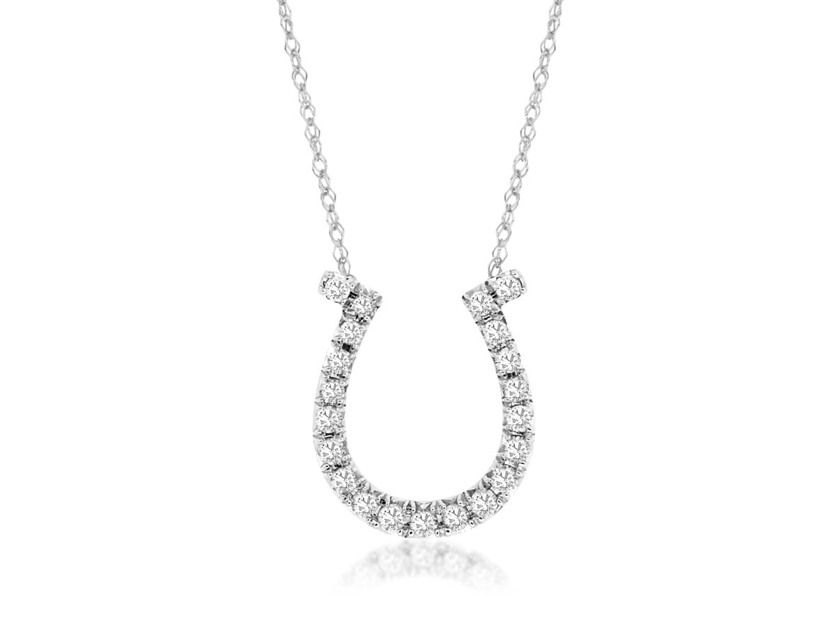 14K White Gold Diamond Horseshoe Necklace