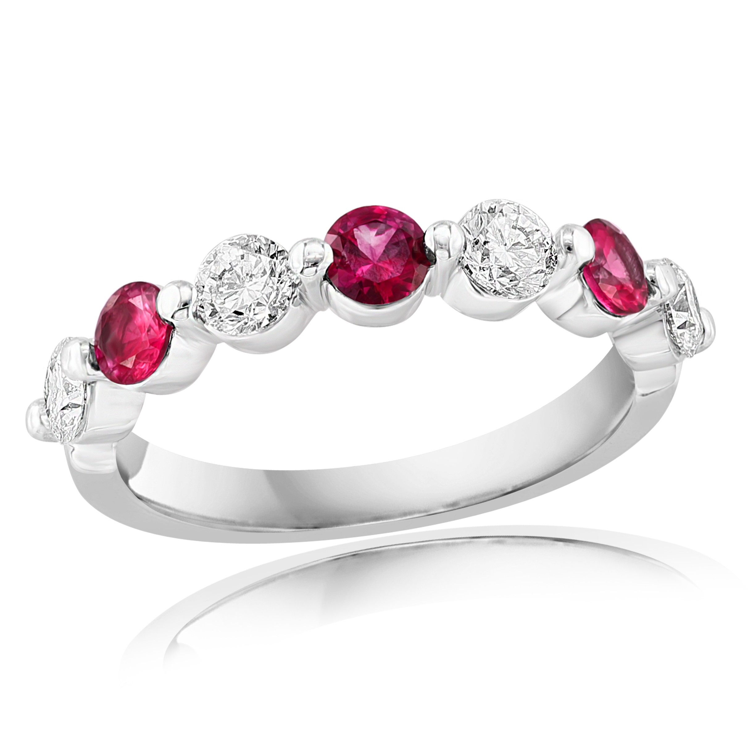 14K White Gold Ruby & Diamond 7 Stone Ring
