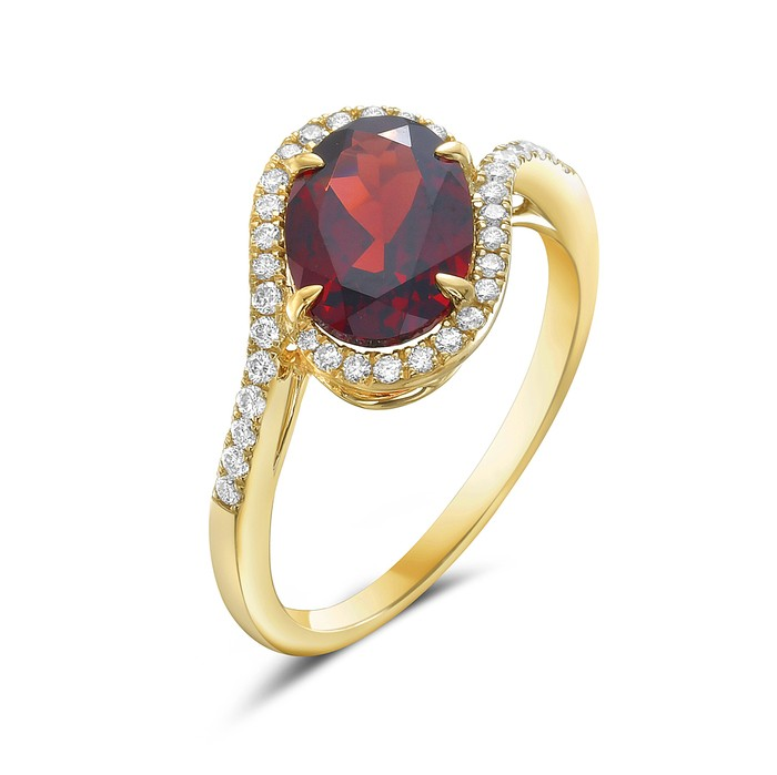 14K Yellow Gold Garnet Halo Ring
