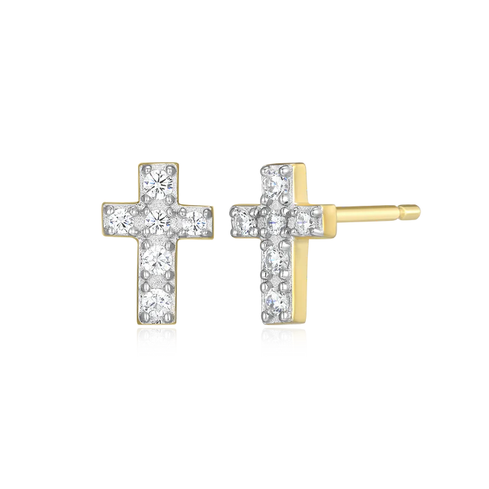 Sterling Silver Yellow Gold Plated Lab Grown Diamond Stud Earrings