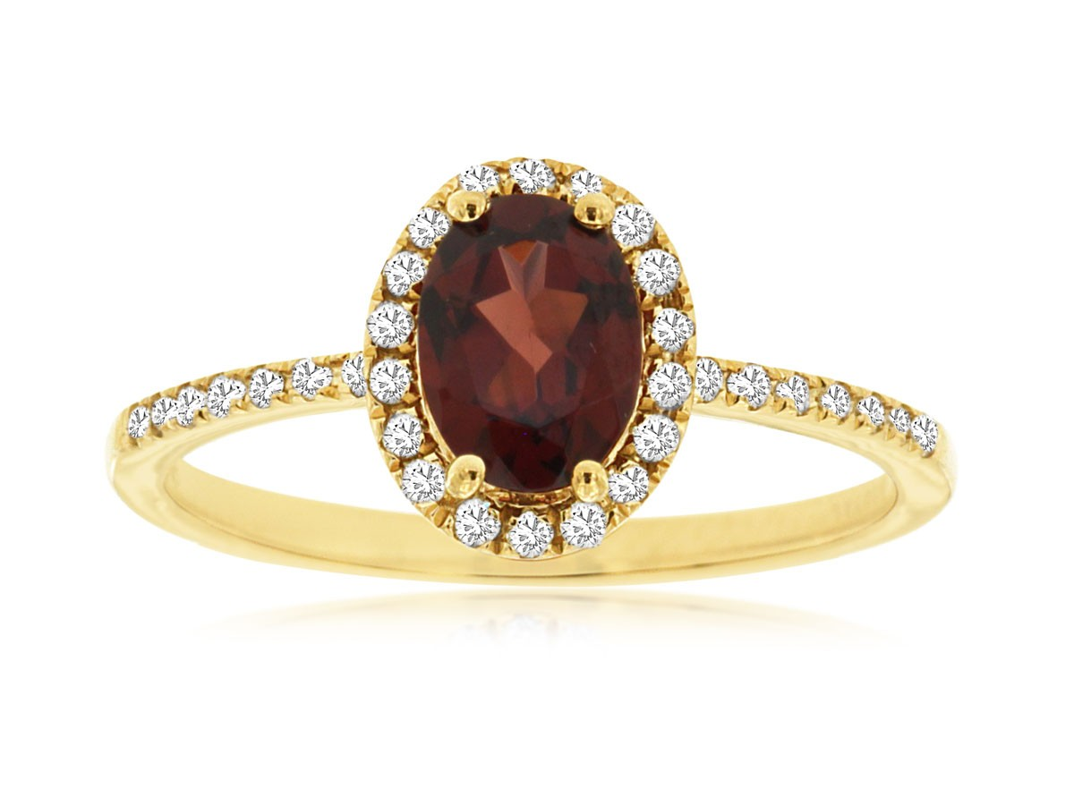 14K Yellow Gold Garnet Halo Ring