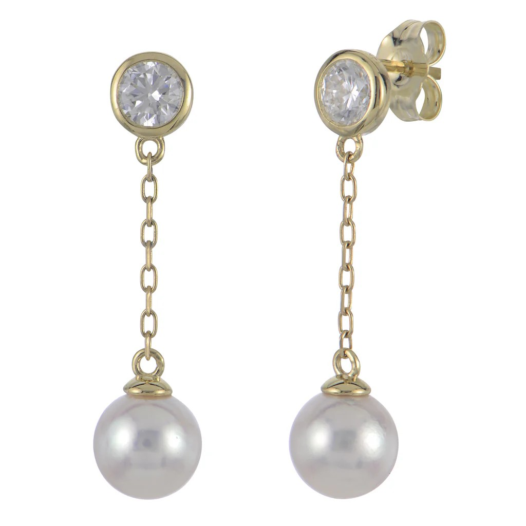 14K Yellow Gold Pearl Drop Earrings