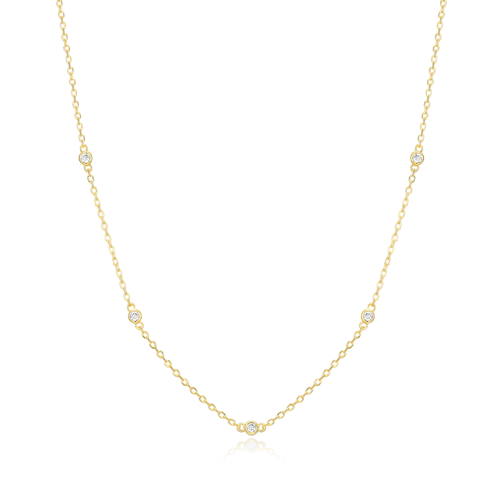Sterling Silver Yellow Gold Plated Lab Grown Diamond Station Necklace