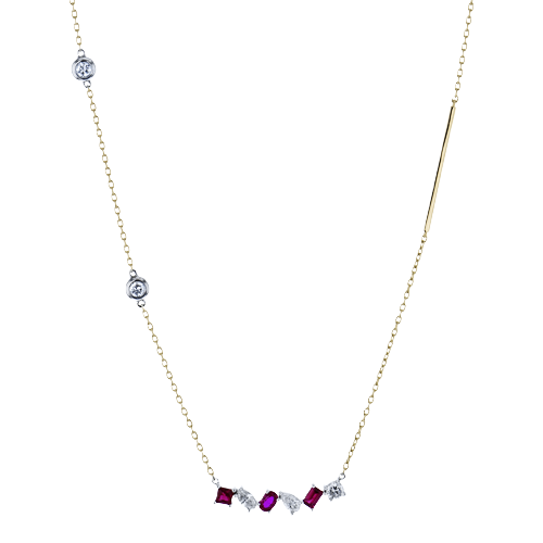 14K Two Tone Ruby Bar Necklace
