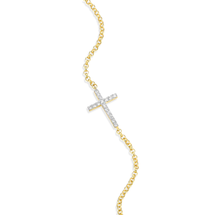 Sterling Silver Yellow Gold Plated Lab Grown Diamond Cross Bracelet