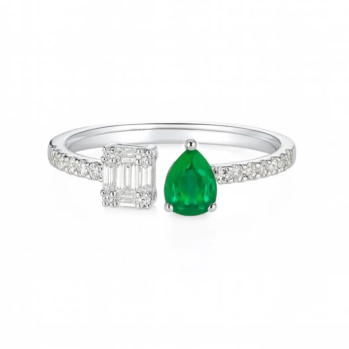 18K White Gold Emerald Contemporary Ring
