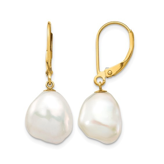 14K Yellow Gold Pearl Leverback Earrings