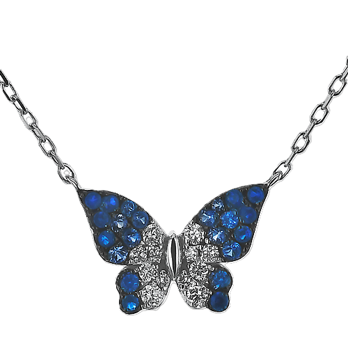14K White Gold Sapphire Butterfly Pendant