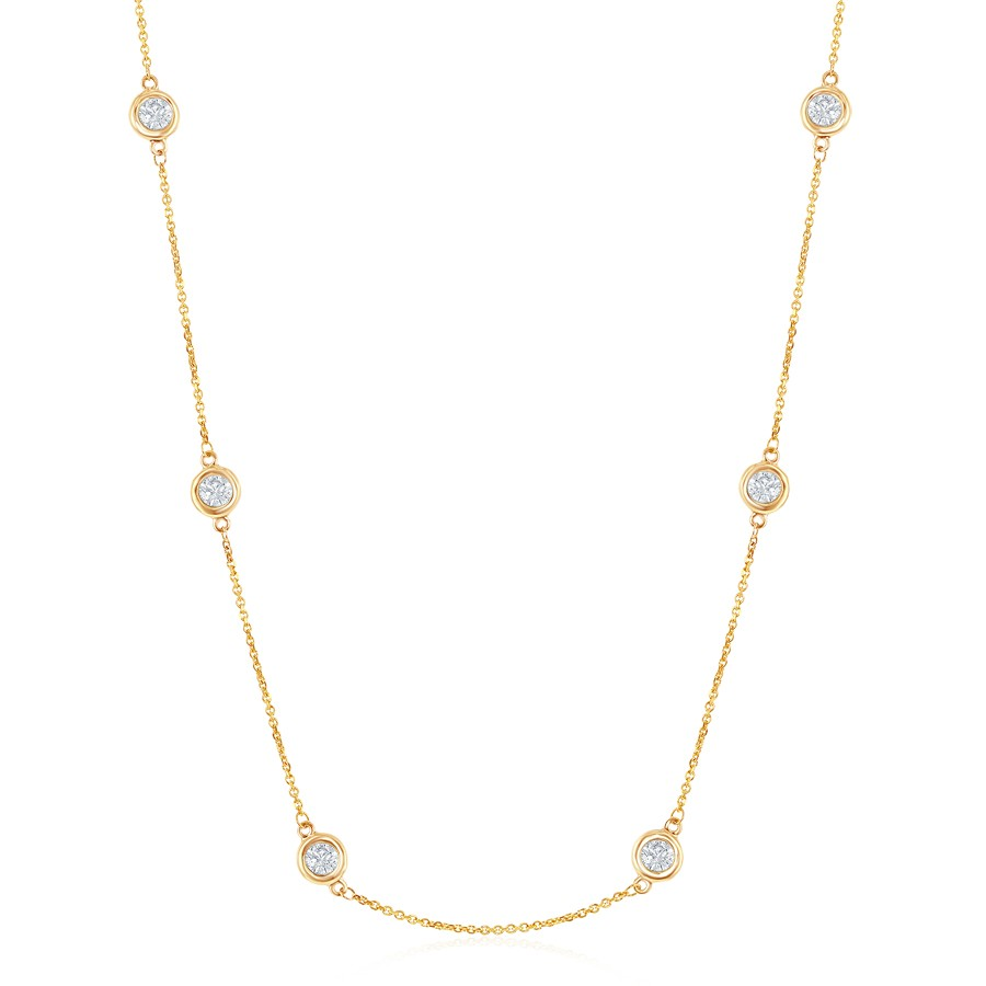 14K Yellow Gold Diamond Station Necklace
