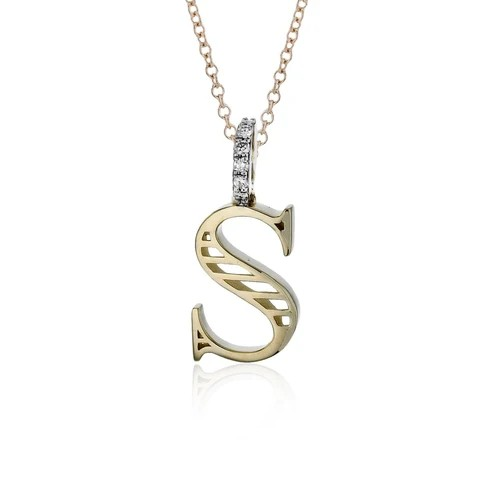 14K Yellow Gold Diamond Initial Pendant
