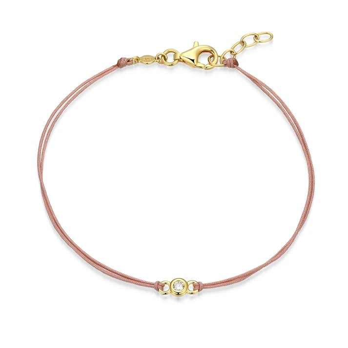 Women's Sterling Silver Yellow Gold Plated Lab Grown Diamond Silk Cord Bracelet