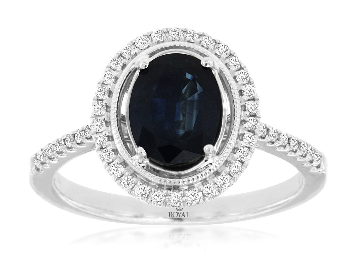 14K White Gold Sapphire Halo Ring