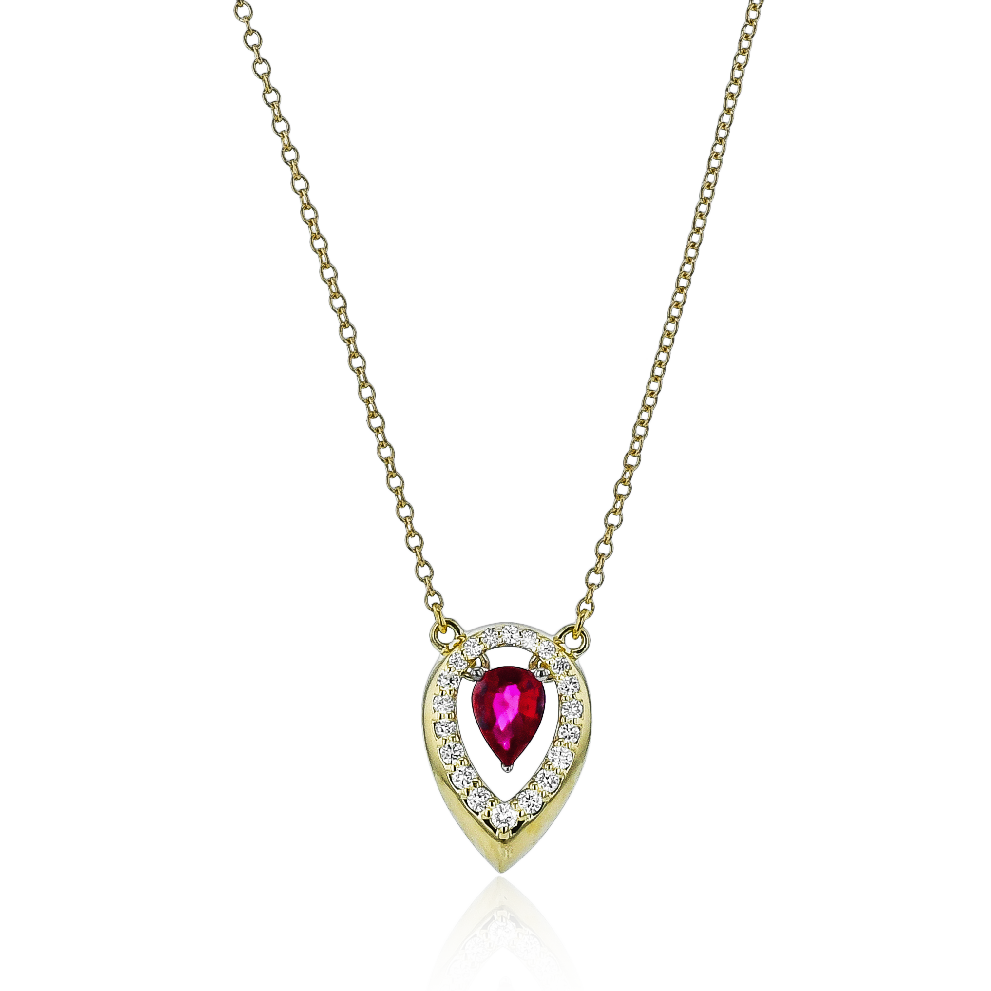 14K Yellow Gold Ruby Halo Pendant