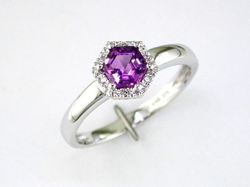 14K White Gold Amethyst Halo Ring