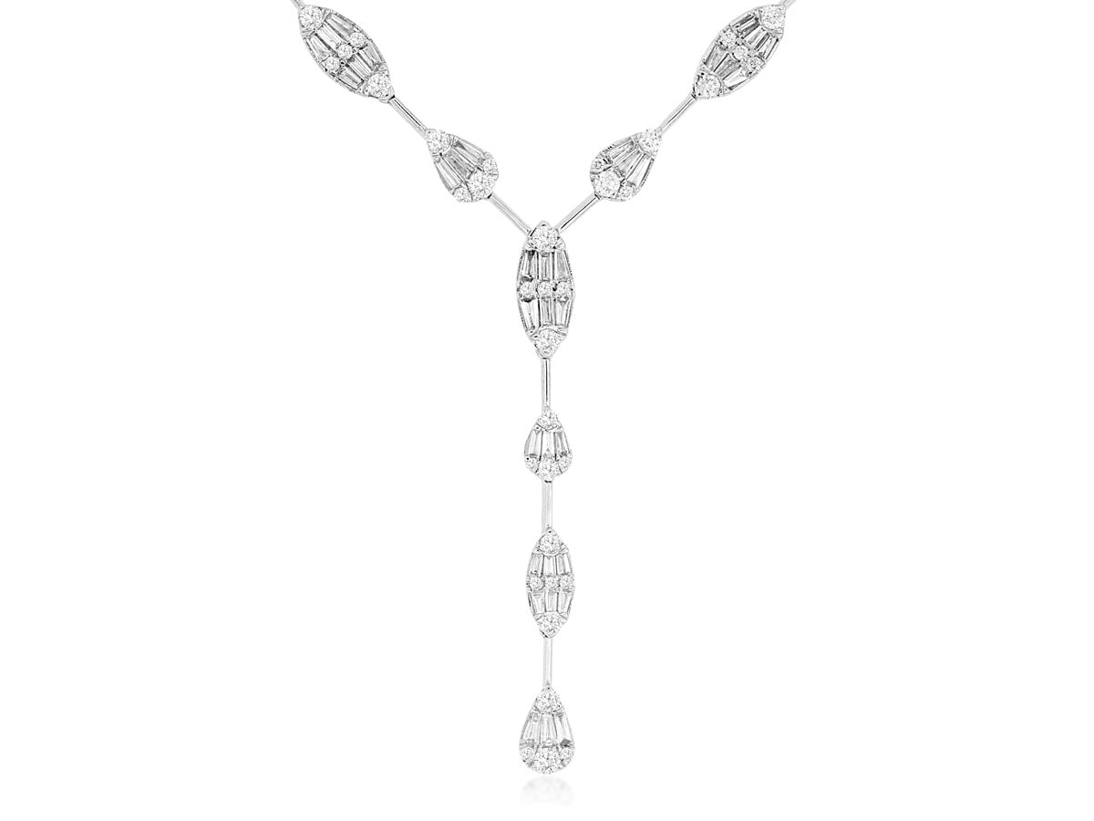14K White Gold Diamond Lariat Necklace