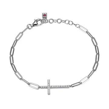 Women's Sterling Silver CZ Cross Bracelet