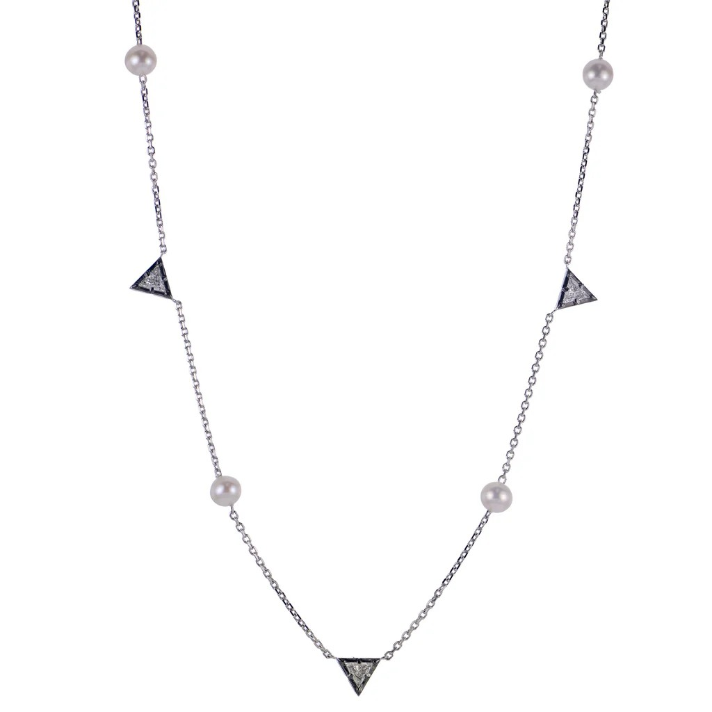 Sterling Silver Pearl Station Necklace