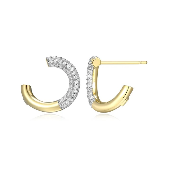 Sterling Silver Two Tone CZ Hoop Earrings