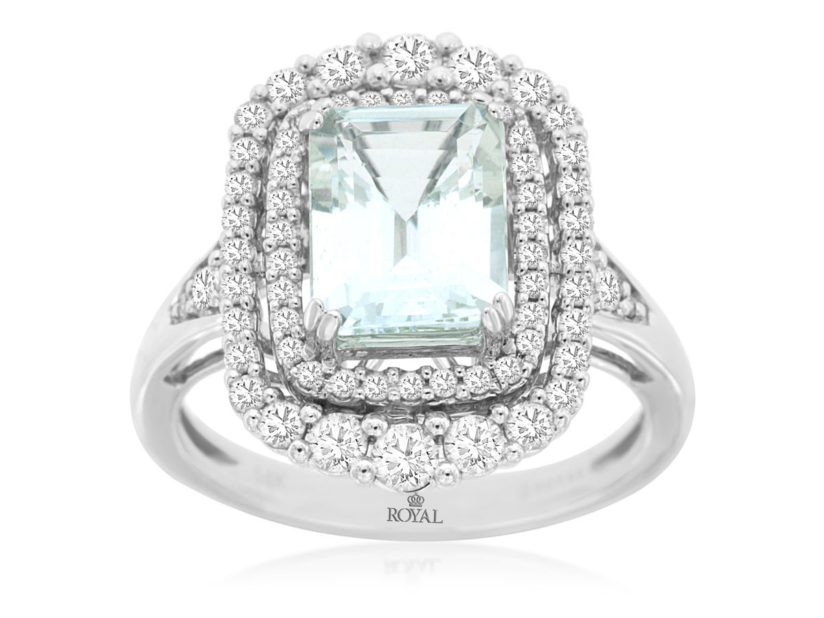 14K White Gold Aquamarine Antique Ring
