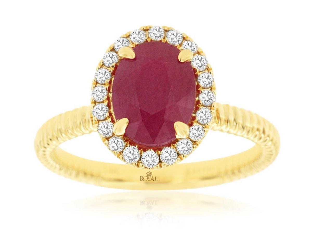 14K Yellow Gold Ruby Halo Ring