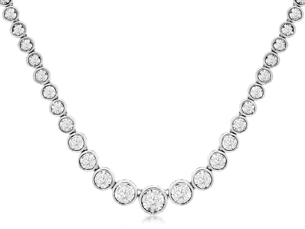 14K White Gold Diamond Tennis Necklace
