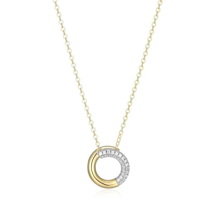 Sterling Silver Yellow Gold Plated CZ Circle Pendant