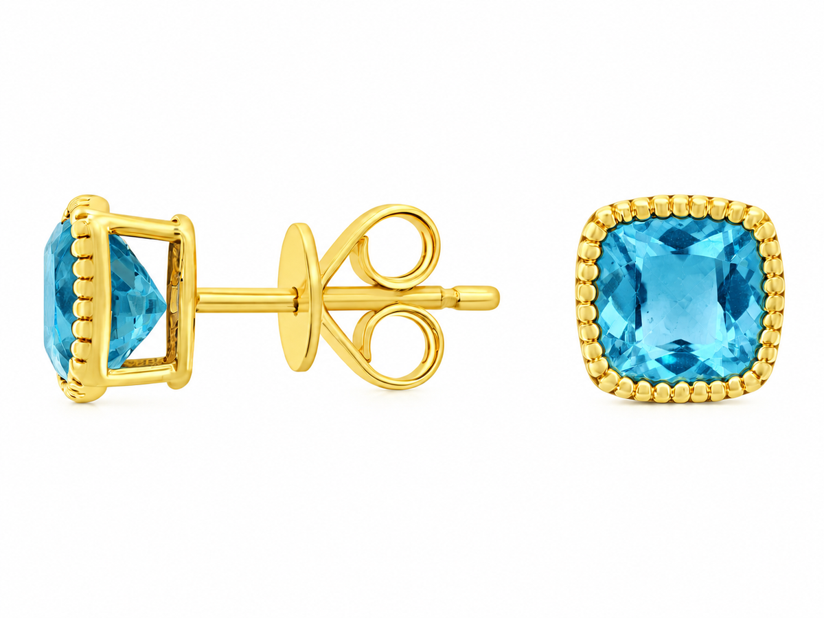 14K Yellow Gold Blue Topaz Stud Earrings