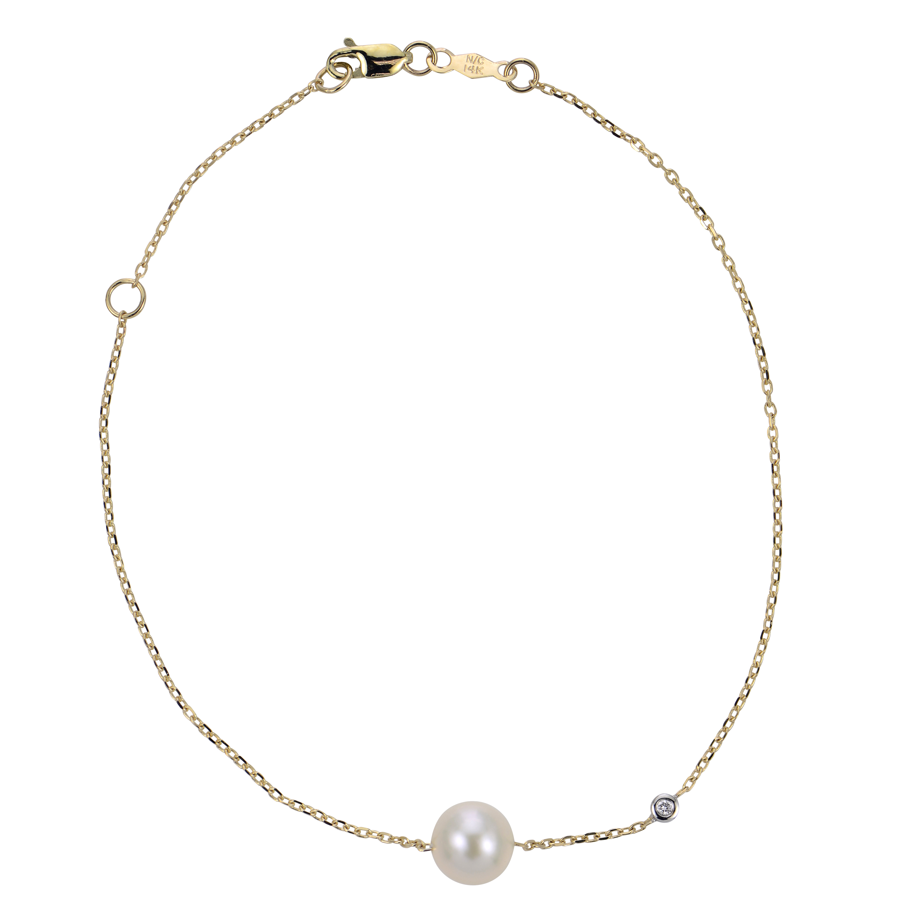 14K Yellow Gold Pearl Station Bracelet