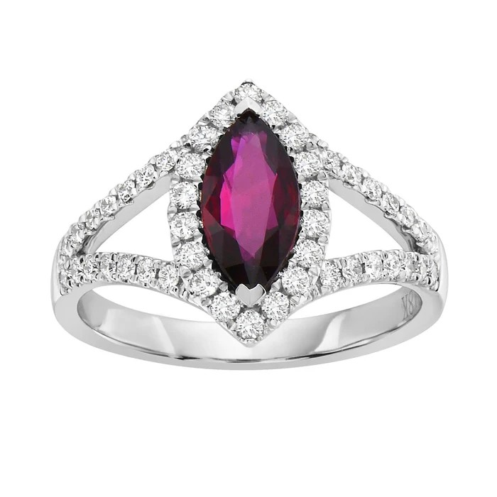 18K White Gold Ruby & Diamond Halo Ring