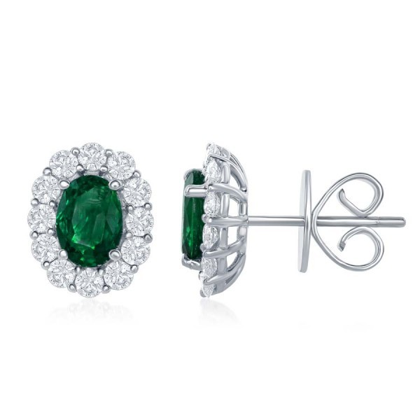 18K White Gold Emerald Stud Earrings