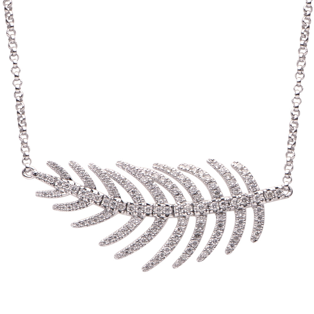 18K White Gold Diamond Feather Necklace