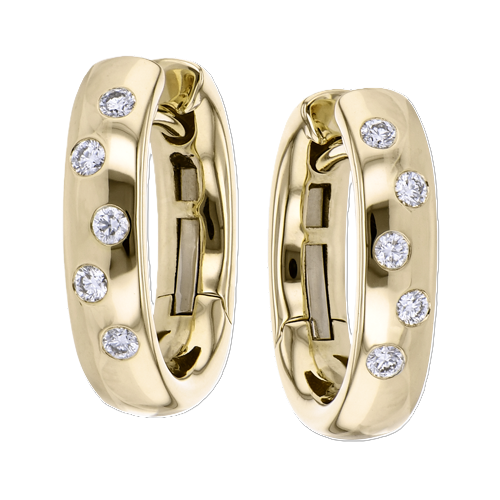 18K Yellow Gold Diamond Hoop Earrings