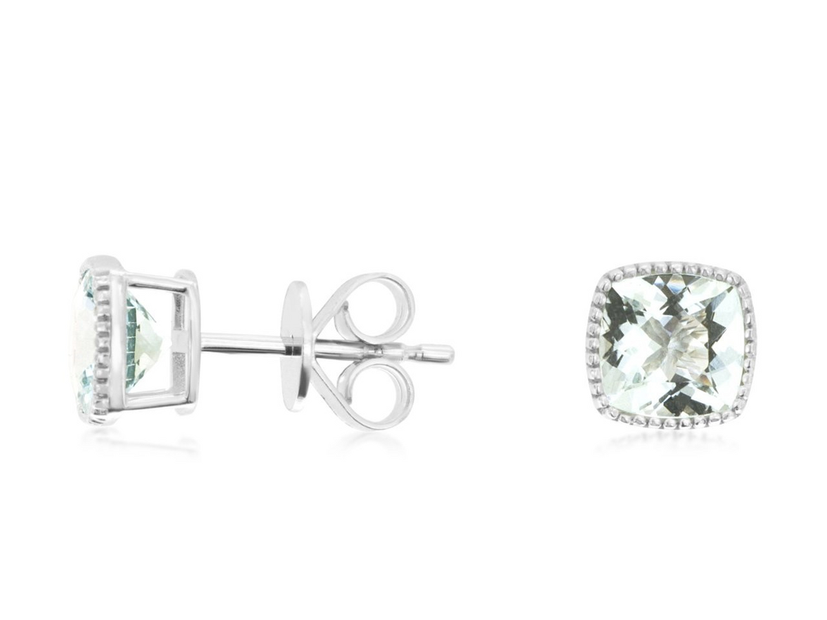 14K White Gold Aquamarine Stud Earrings
